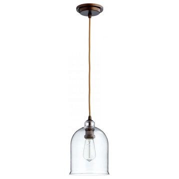 Celia Pendant, 1-Light, Oiled Bronze, Iron, Clear Glass, Fabric Cord, 10.5"H