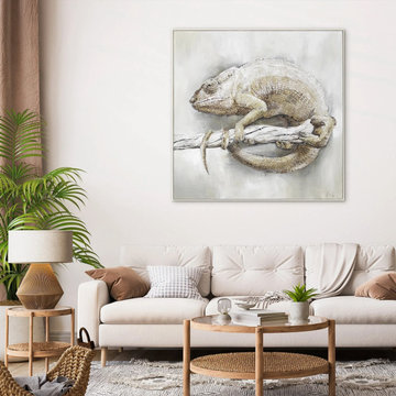 Framed handmade animal art painting "Madagascar Chameleon"