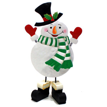 13" Metal Holiday Snowman Standing Figurine