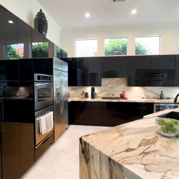 Luxury Black Modern Kitchen with High Gloss Cabinets in West Palm Beach