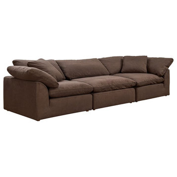 Sunset Trading Puff 3-Piece Fabric Slipcover Sectional Sofa in Brown