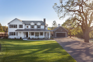 Mid-sized transitional white two-story vinyl gable roof photo in San Francisco