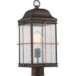 SATCO - Howell 1-Light Outdoor Post Lantern - Give the outside of your home a warm and welcoming glow and add stylish curb appeal with our Howell 1-Light Outdoor Post Lantern. This post light features a classic lantern shape in an oil-rubbed finish with copper colored bars that offer an unexpected metallic touch. The twist on this classic makes the Howell ideal for a transitional or modern rustic home. This fixture measures 8.75 inches wide, 8.75 inches long and 19.38 inches tall.