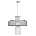Livex Lighting - Livex Lighting Brushed Nickel 4-Light Pendant Chandelier - The Bella Vista collection features a hand crafted translucent black shade over a brushed nickel finish and clear crystal strands cascading in a waterfall effect to convey the glitz and glamour from an iconic time that is making a modern comeback.