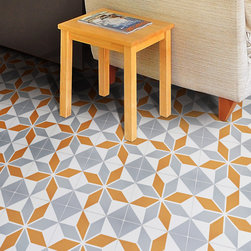 Moroccan Mosaic & Tile House - 8"x8" Assila Handmade Cement Tile, Gray ,Orange, Set of 12 - Wall And Floor Tile