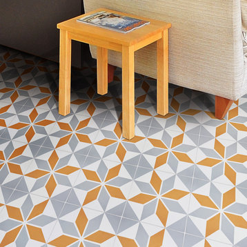 8"x8" Assila Handmade Cement Tile, Gray ,Orange, Set of 12