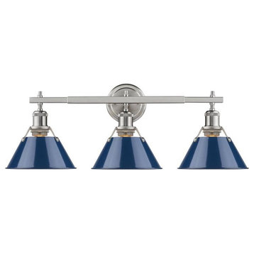 Orwell PW 3 Light Bath Vanity in Pewter with Navy Blue Shades