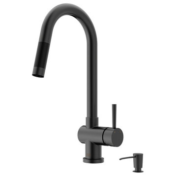VIGO Gramercy Pull-Down Kitchen Faucet With Soap Dispenser, Matte Black