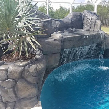 Indoor Pool with Fire Pit & Rock Water Feature