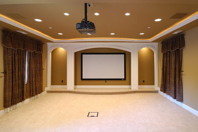Inspiration for a modern home theater remodel in Houston