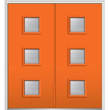 Clear Low-E 3-Lite Square Fiberglass Smooth Double Door 74"x81.75" RH Inswing