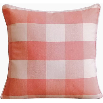 Pink Throw Pillow Cover,Gingham & Buffalo Checks 24"x24" Cotton,Peach Pink Plaid