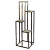 Benzara BM216737 4 Tier Cast Iron Frame Plant Stand with Stone Top, Black & Gold