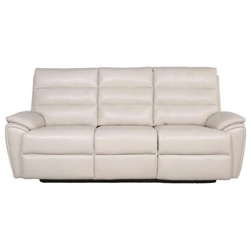 Bowery Hill Contemporary Ivory Leather Power Sofa in White Finish