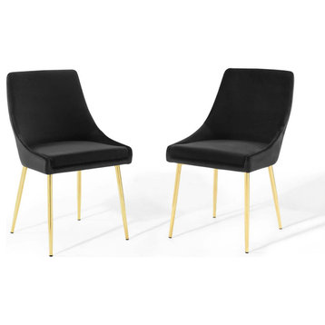 Viscount Performance Velvet Dining Chairs, Set of 2, Gold Black