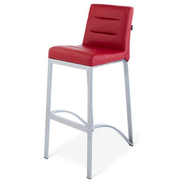 Lynx Bar Stool With Metal Base, Red