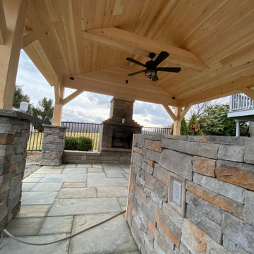 Outdoor pavilion with fireplace