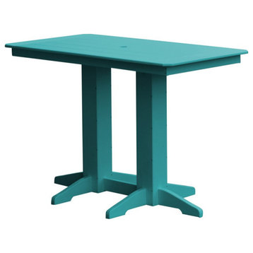 Poly Lumber 5' Rectangular Bar Table, Aruba Blue, With Umbrella Hole