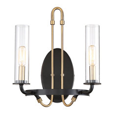 2 Light Sconce, Vintage Black With Warm Brass