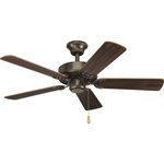 Progress Lighting - Airpro Builder 42" 5-Blade Ceiling Fan, Antique Bronze - 42" AirPro ceiling fan with 5 reversible Classic Walnut/Medium Cherry blades, Antique Bronze finish, and 15 year limited warranty. Integral pull chain is Antique Brass with medium oak fob. Powerful AirPro motor features 3-speed, triple-capacitor control that can also be reversed to provide year-round comfort. Includes convenient Quick-Install canopy system and can be installed on vaulted ceilings up to 4:12 pitch; additionally, the fan can be installed with no downrod to accommodate lower ceilings