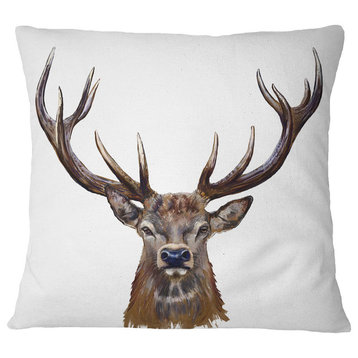 Deer Head in Front Illustration Animal Throw Pillow, 16"x16"