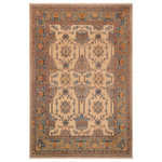 Bareens Designer Rugs - Oriental Ziegler Sana Beige Turquoise Hand-Knotted Wool Rug - 9'0'' x 11'5'' - Enhance the ambiance of your home with this magnificent Persian-influenced Turkish hand-knotted rug made by skilled artisans capable of creating the most exceptional vegetable dyes and hand-spun wool. This exquisite handmade rug is a one-of-a-kind Peshawar Kafkaz, otherwise identified as Chobi, Chobi Peshawar, Oushak, or Ziegler rug. These handmade rugs are crafted in Pakistan utilizing superior-quality wool imported from Australia, New Zealand, and Korea in two types of weaves: the Persian weave and the Mori weave. This rug is meticulously crafted by hand using the finest natural vegetable dyes extracted from local plants. The artisans use a blend of hand-spun local and fine merino wool, resulting in a rug with a compelling texture, higher lanolin content, and longer staple. The artisans occasionally incorporate natural or artificial silk into the pile to enhance specific motifs. The finished product is an awe-inspiring execution of flawless design and an understated palette that exudes elegance.