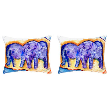Pair of Betsy Drake Elephants No Cord Pillows 16 Inch X 20 Inch