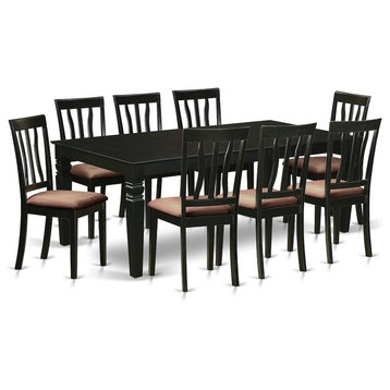 9-Piece Dining Room Set With a Table and 8 Chairs, Microfiber Cushion, Black