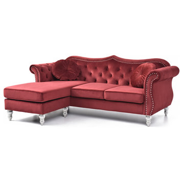 Glory Furniture Hollywood Velvet Sofa Chaise, Burgundy