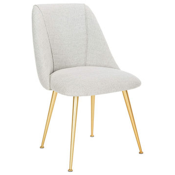 Modern Dining Chair, Capped Legs With Fabric Seat & Curved Back, Light Grey/Gold