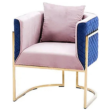 Cuddle Chair Pink&Blue Velvet Upholstered Club Chair Gold Barrel Accent Chair