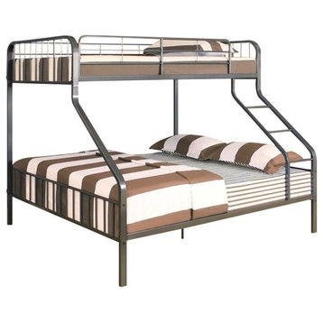 Pemberly Row Transitional Metal Twin XL Over Queen Bunk Bed in Gunmetal Gray