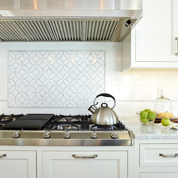 Custom Marble Waterjet Inlay with Handmade Ceramic Field Tile