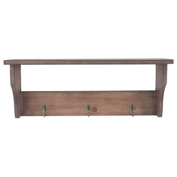 Wooden Wall Mounted Shelf With Hooks