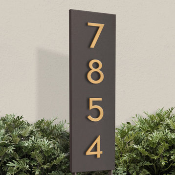 Welcome Home Yard Sign/ Weather Resistant Steel Address Planter/Address Numbers, Brown, Brass Font