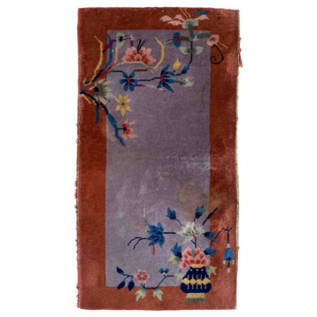 Handmade antique Art Deco Chinese rug 2.1' x 4.2' (64cm x 128cm) 1920s