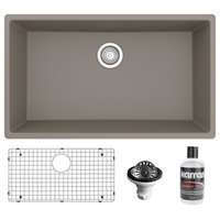Karran QU-812 Undermount 32.5" Large Single Bowl Quartz Sink Kit, Concrete