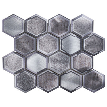 Modket Gray Aluminum Hexagon Metallic Mosaic Tile Backsplash Kitchen TDH60MDR