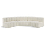 Meridian Furniture - Arc Vegan Leather Upholstered 5-Pc. U-Shaped Modular Sectional, Cream - Unleash modern opulence with the Arc Vegan Leather 5pc. Sectional. Crafted for the modern connoisseur, this Sectional injects an air of refined luxury into any space. Its sleek silhouette, upholstered in supple cream vegan leather, exudes timeless sophistication while the deep channel tufting adds textural intrigue, further elevating the chair's visual appeal. The modular design makes it a versatile chameleon, effortlessly adapting to your evolving needs and preferences. Whether you envision it gracing a chic living room corner, basking in the glow of a bedroom window, or adding a touch of drama to a home office, the Arc seamlessly complements your unique interior aesthetic.