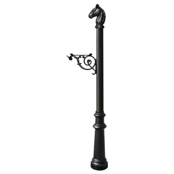 Post System-E1 Economy Mailbox-Mounting Plate-Fluted Base-Horsehead Finial Black