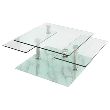 Motion Glass Coffee Table, 35" - 50" x 32" x 16.5"H, Marble