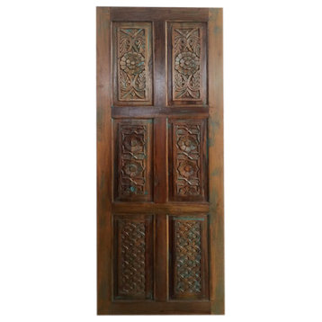 Consigned Rustic Elegance Hand-Carved 6-Paneled Door, Sliding Barn Doors