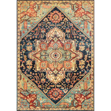 Traditional Tribal Floret Medallion Area Rug, Green, Green, 4'x6'