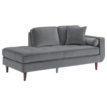 Lexicon Rand 36.5" Modern Velvet Chaise with 2 Pillows in Gray