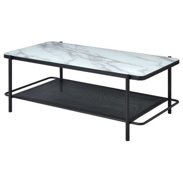 Furniture of America Joaquin Metal 1-Shelf Coffee Table in Black and White
