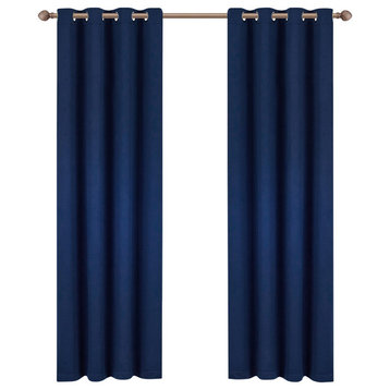 Thermal Insulated Grommet Solid Blackout Window Curtains, Navy Blue, 52"x63"