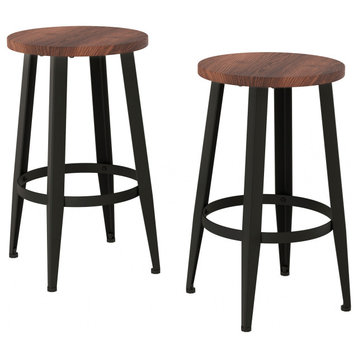Set of 2 Counter-Height Bar Stools Modern Backless Seating Set, Brown