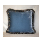 Silk Velvet Decorative Throw Pillow With Fringe, 17x17