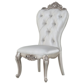 ACME Gorsedd Side Chair, Set-2, Cream Fabric and Golden Ivory