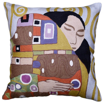 Klimt Embrace Decorative Pillow Cover Beige Gold Embrace Handmade Wool 18x18"